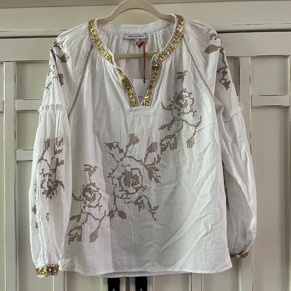 ROSE AND ROSE WHITE LAKE TOP TWO TONE CROSS-STITCH WHITE/SAND GOLD/WHITE SEQUINS - Picture 2 of 7